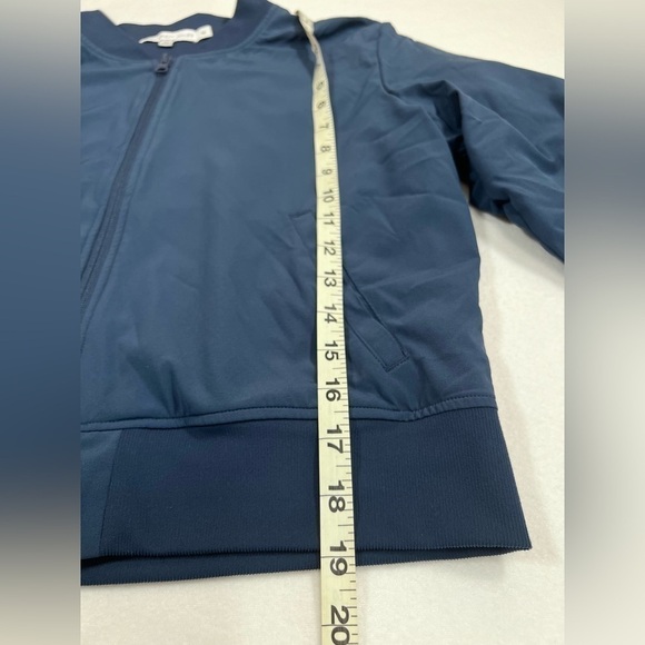 SINCERELY JULES Women’s Navy Full Zip Crop Jacket Ruched Sleeves Size Medium - Picture 9 of 10